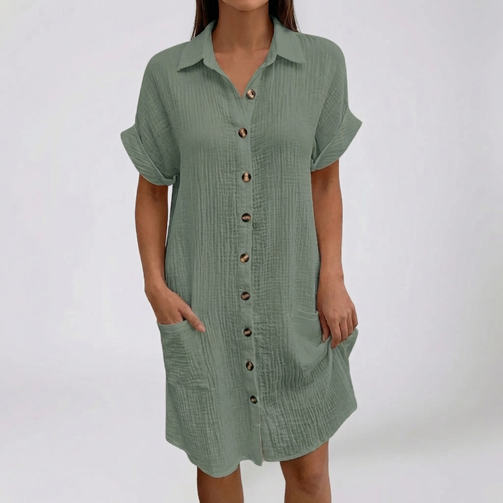 Vestido Midi con Cuello y Botones