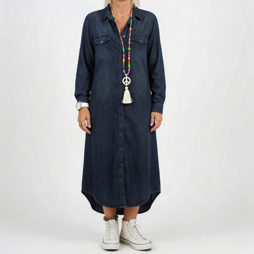 Vestido Denim con Botones de Manga Larga