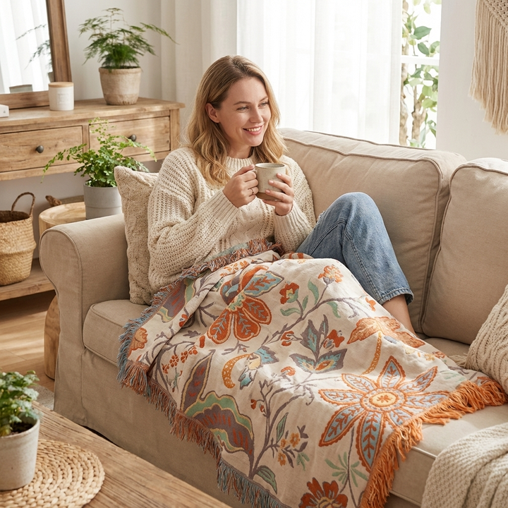 Manta Floral Acogedora Boho