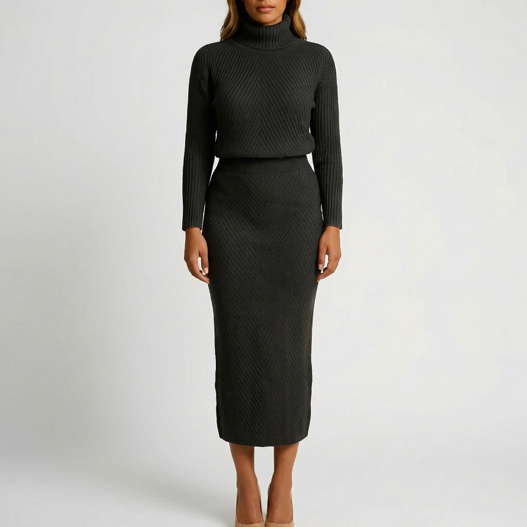 Vestido Midi de Cuello Alto de Manga Larga