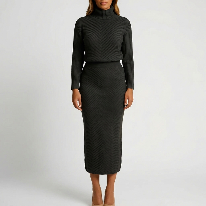 Vestido Midi de Cuello Alto de Manga Larga