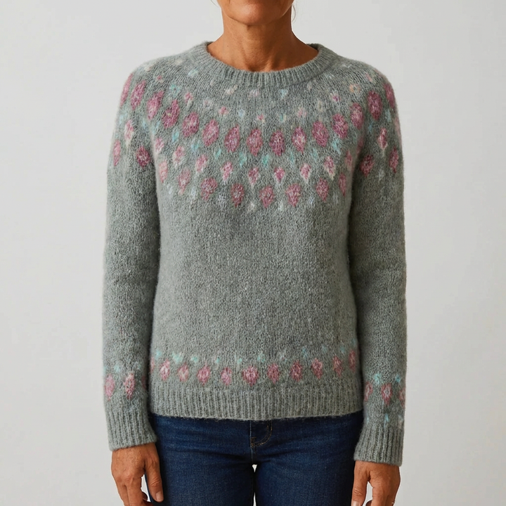 Suéter de Cuello Redondo Estampado Fair Isle para Mujeres