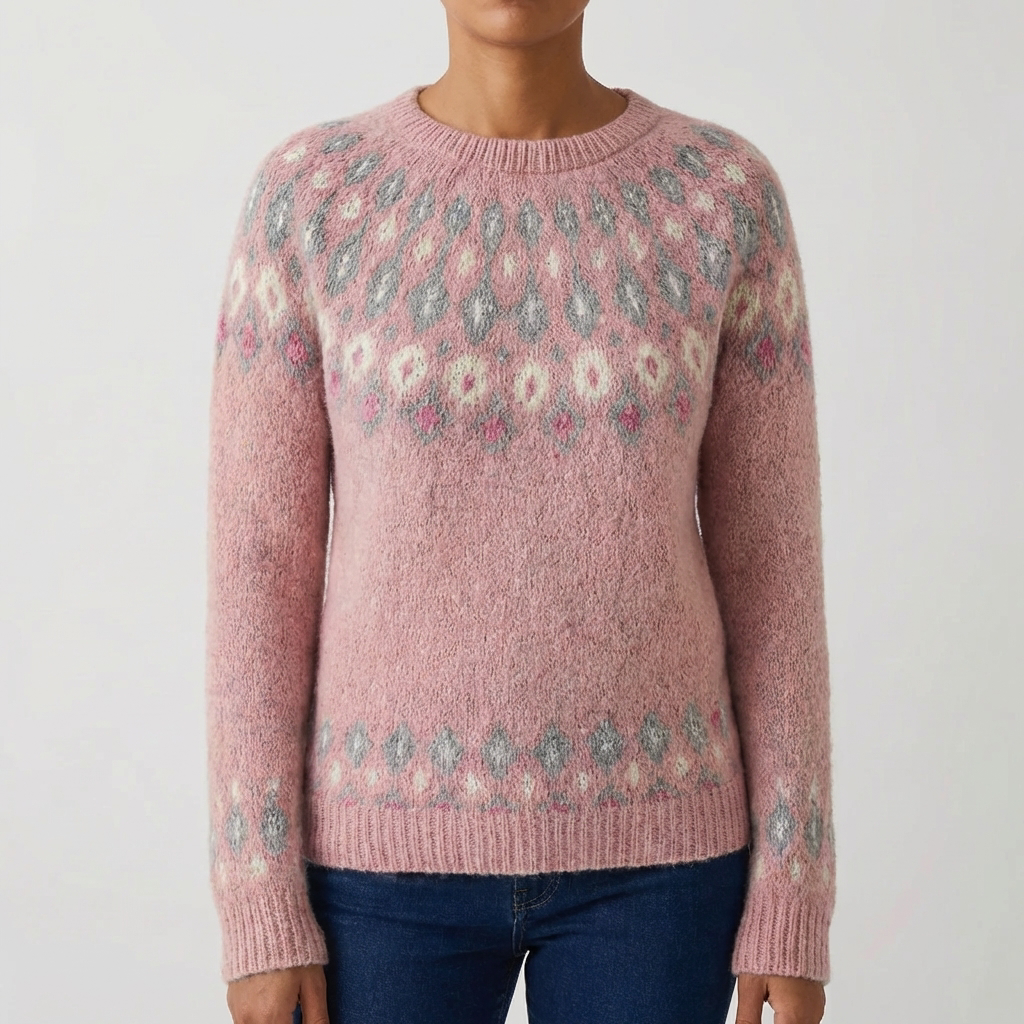 Suéter de Cuello Redondo Estampado Fair Isle para Mujeres