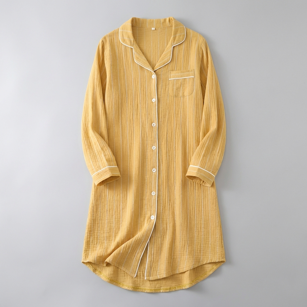 Camisón de gasa de algodón rayada ligera para mujeres