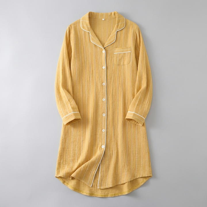 Camisón de gasa de algodón rayada ligera para mujeres