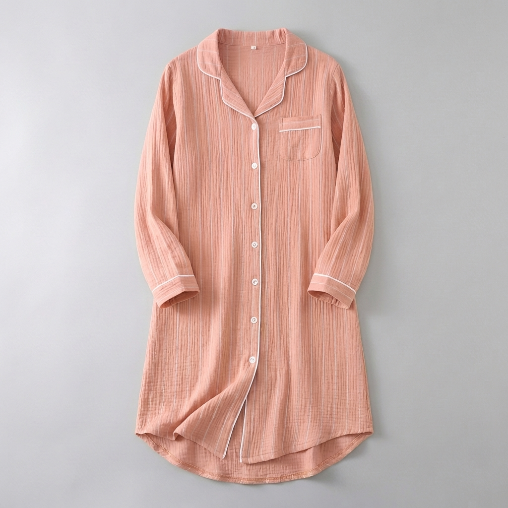 Camisón de gasa de algodón rayada ligera para mujeres