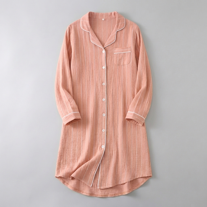 Camisón de gasa de algodón rayada ligera para mujeres