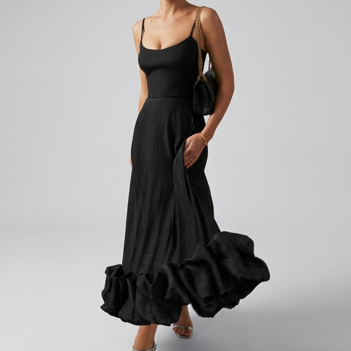 Vestido Midi Elegante de Noche con Volantes para Mujeres