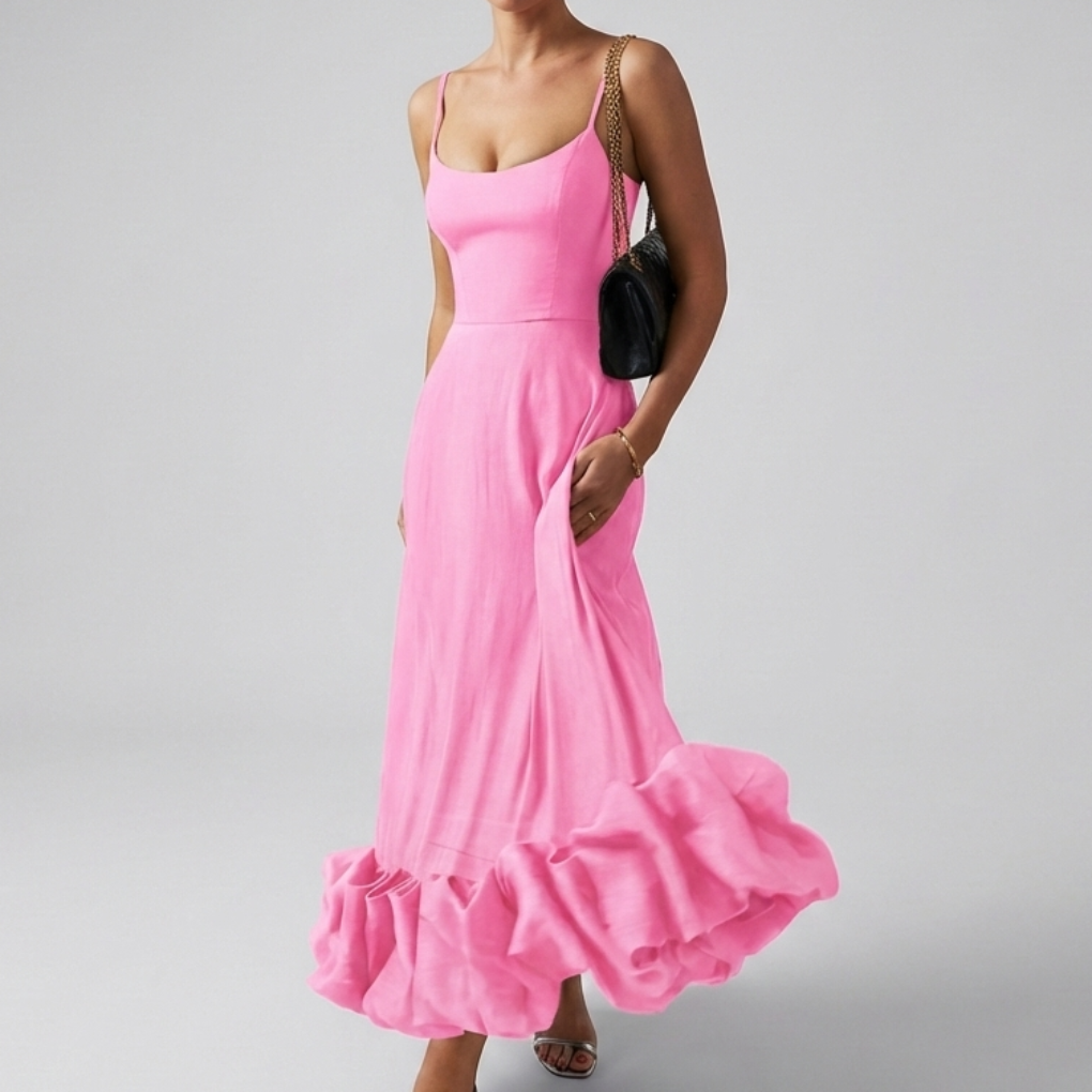 Vestido Midi Elegante de Noche con Volantes para Mujeres