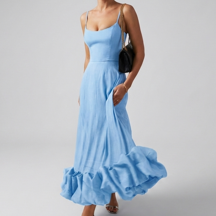 Vestido Midi Elegante de Noche con Volantes para Mujeres