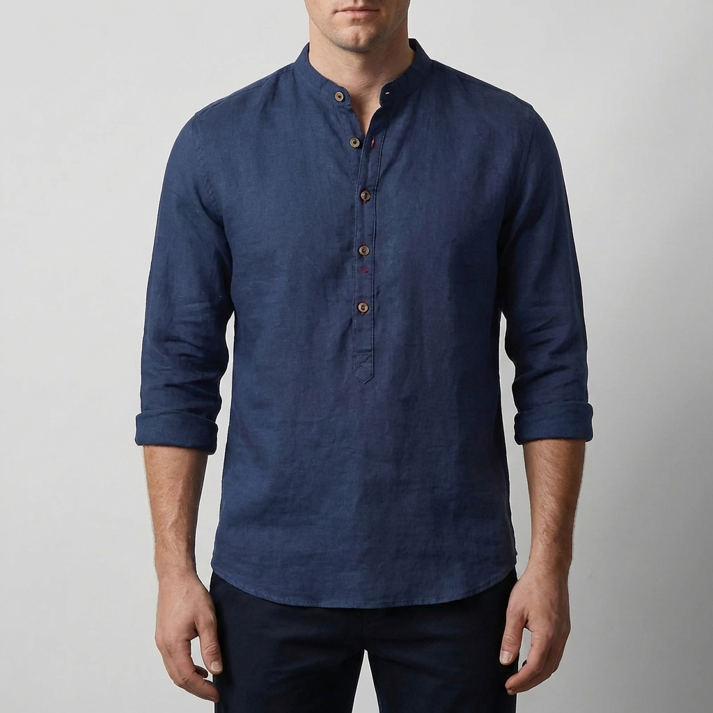 Camisa de Manga Larga Estilo Henley Sin Collar