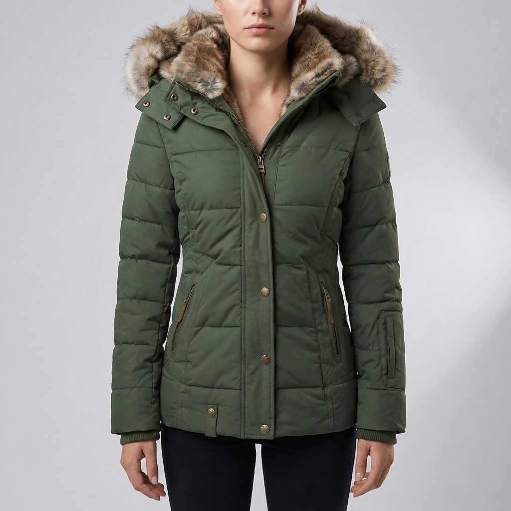 Parka Acolchada Ajustada con Capucha