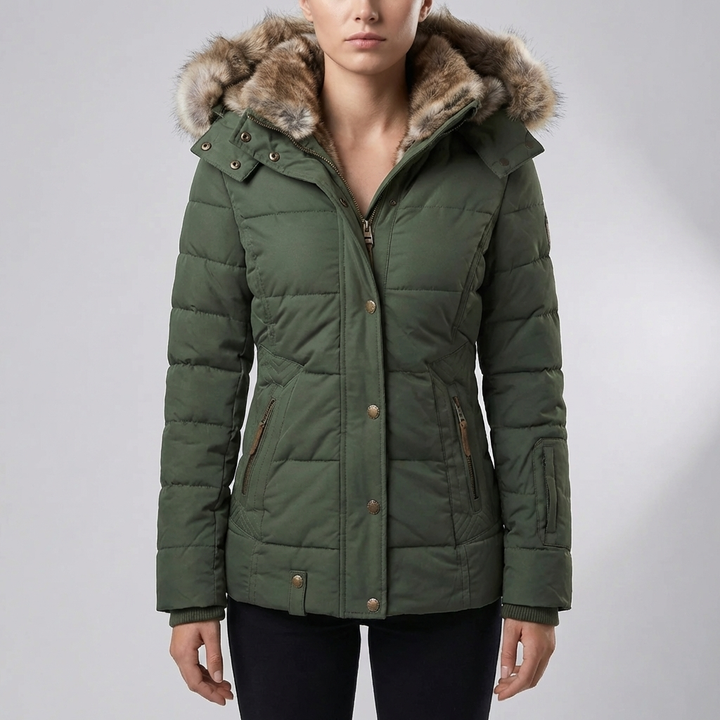 Parka Acolchada Ajustada con Capucha