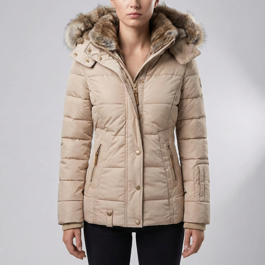 Parka Acolchada Ajustada con Capucha