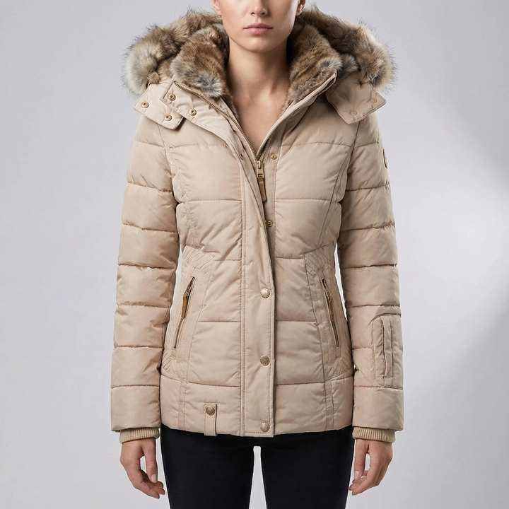 Parka Acolchada Ajustada con Capucha