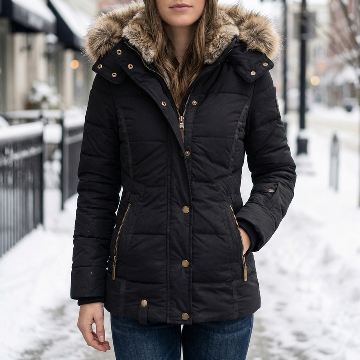 Parka Acolchada Ajustada con Capucha