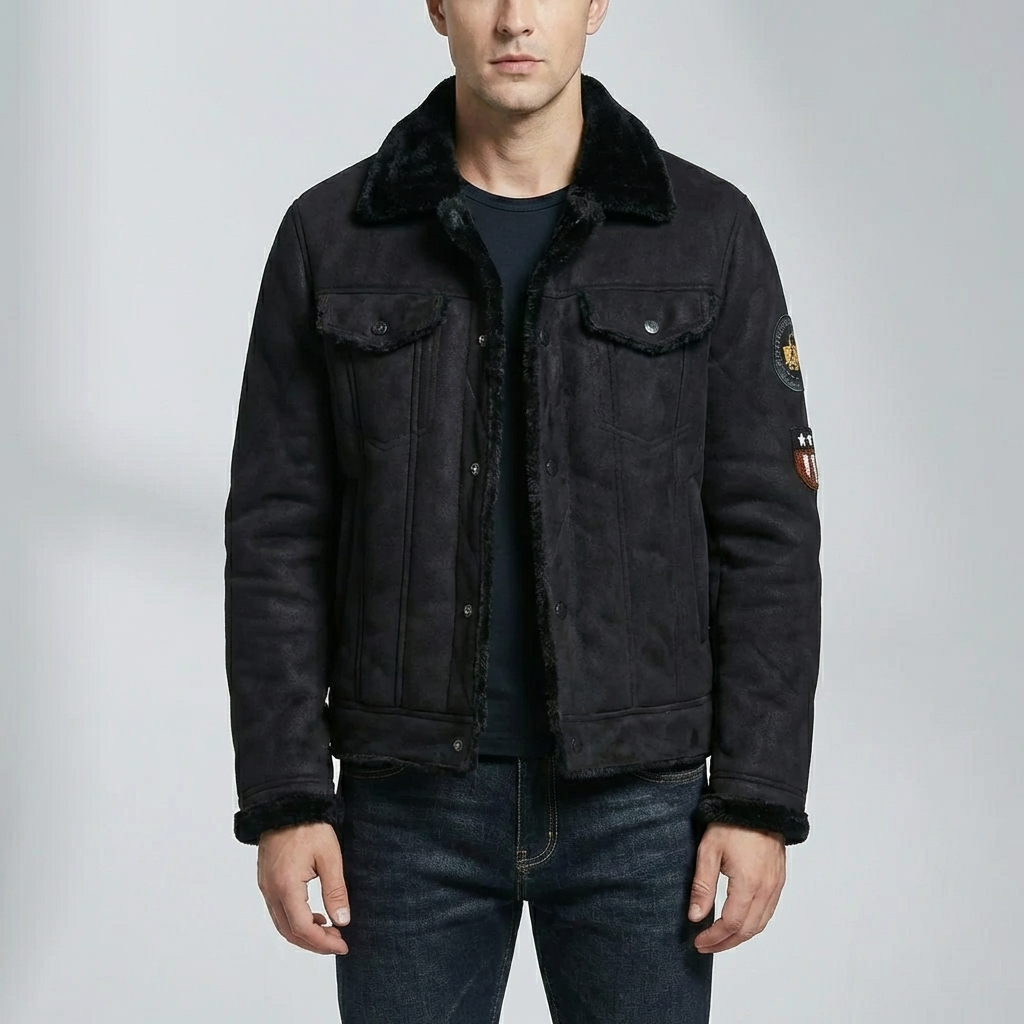 Chaqueta Moto Acabado Suede Con Forro De Polar