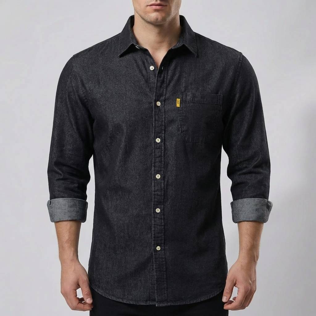 Camisa de Denim de Manga Larga con Botones en el Frente