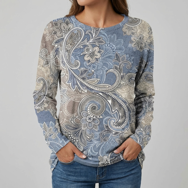 Camiseta Floral de Manga Larga Casual para Mujeres