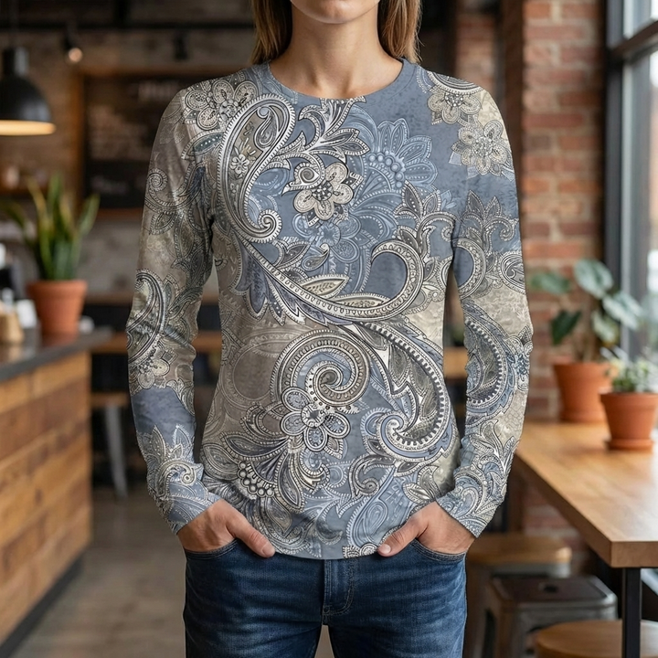 Camiseta Floral de Manga Larga Casual para Mujeres
