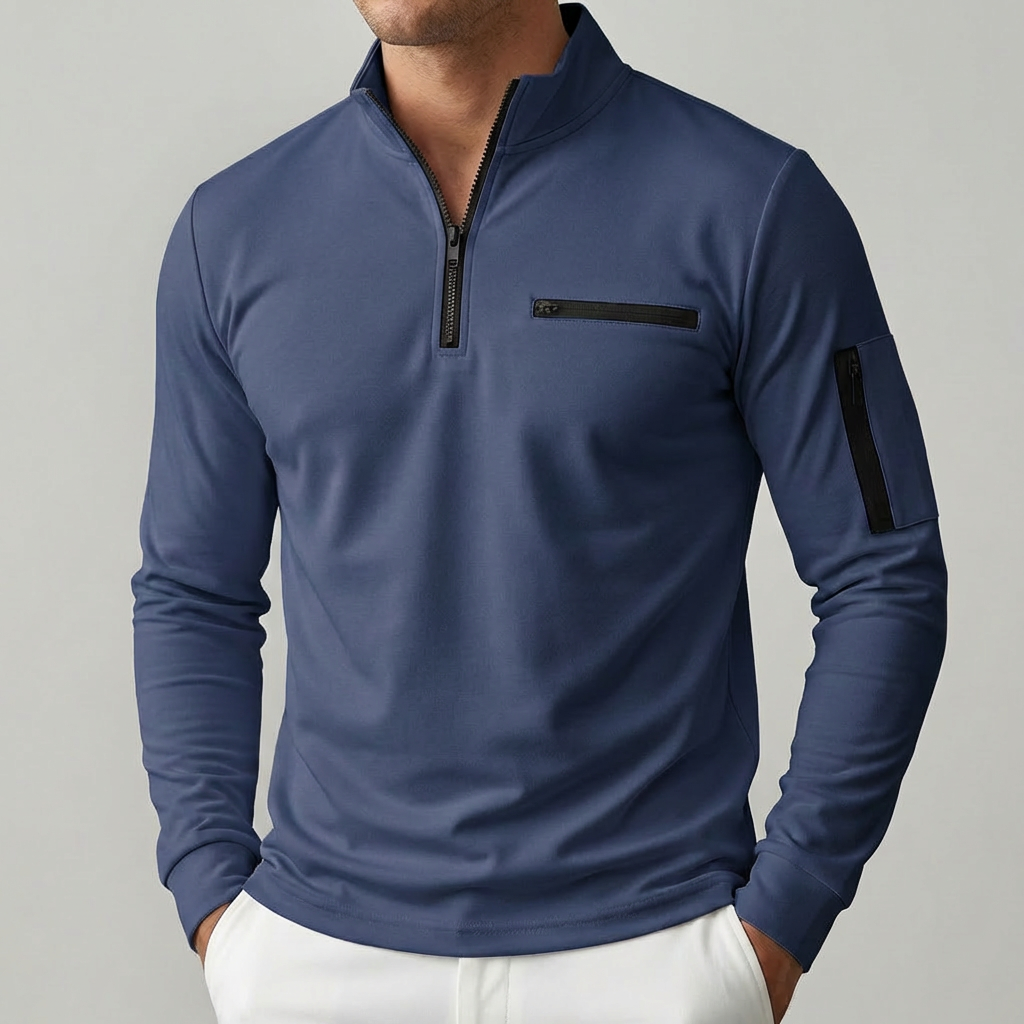 Suéter de primavera con cremallera para hombres con bolsillo en el pecho