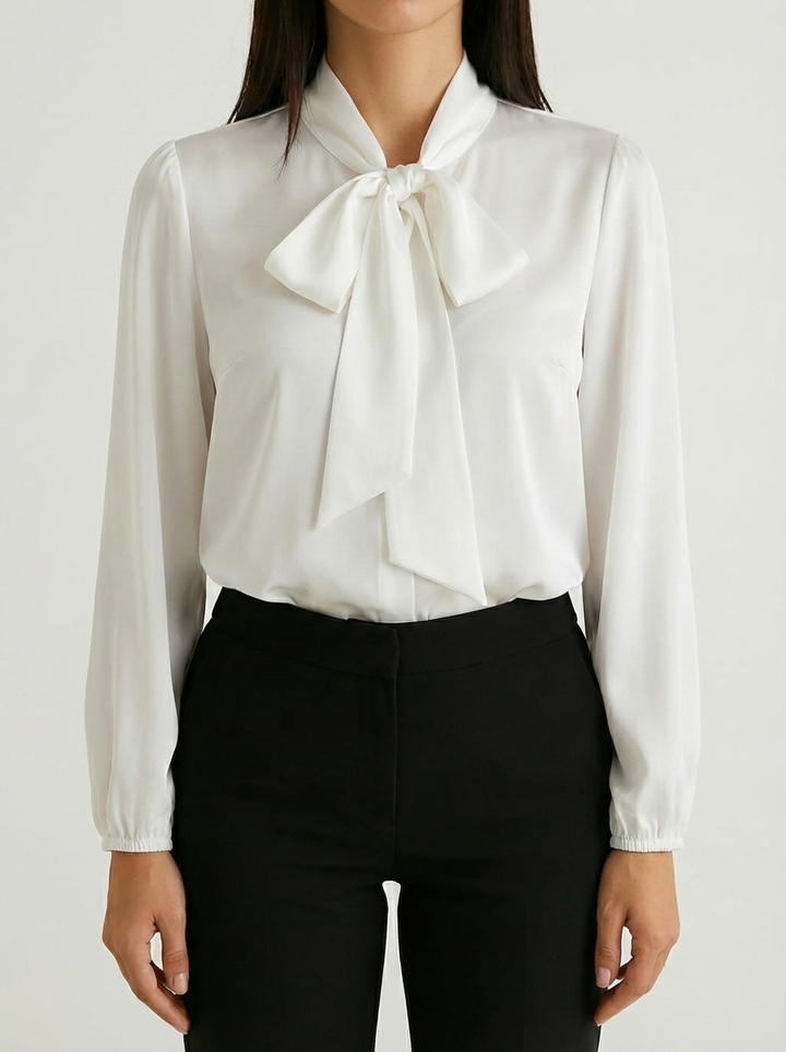 Blusa con Cuello Bow-Tie de Mangas Largas