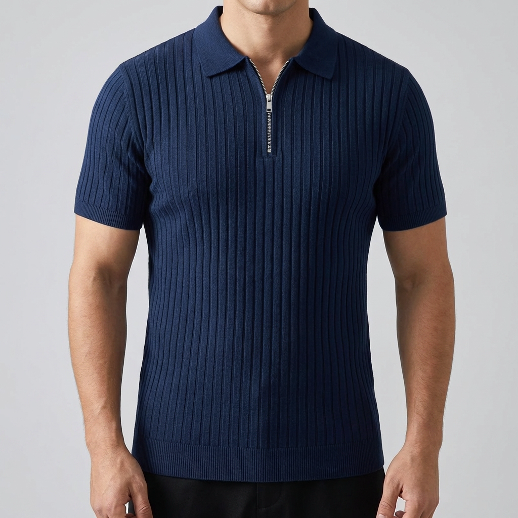 Camisa Polo para Hombre - Ajuste Musculoso con Cremallera