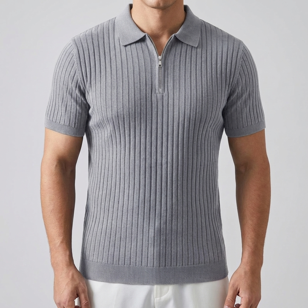 Camisa Polo para Hombre - Ajuste Musculoso con Cremallera