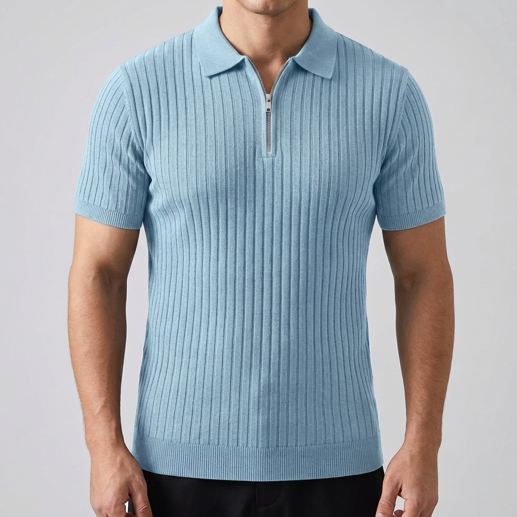 Camisa Polo para Hombre - Ajuste Musculoso con Cremallera