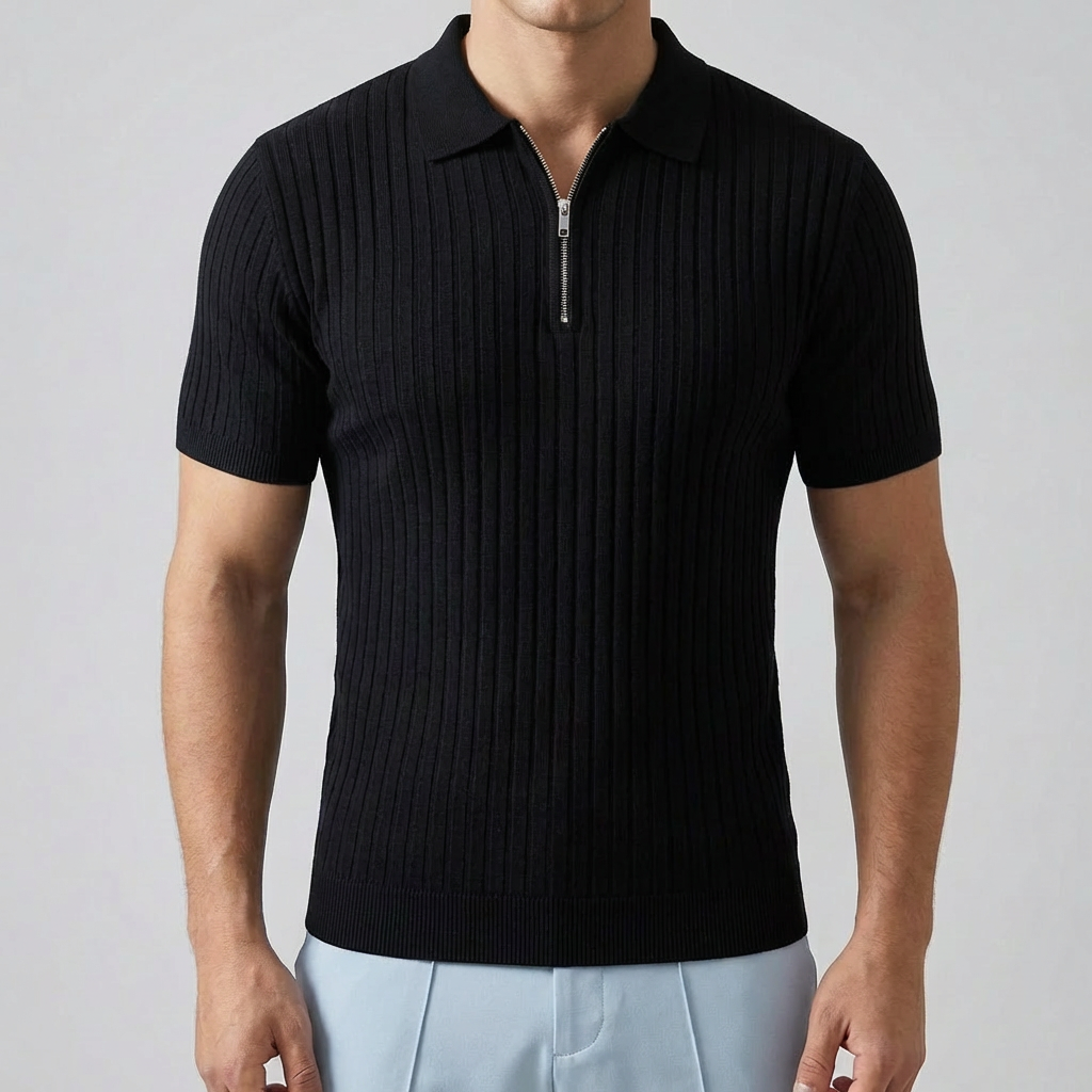 Camisa Polo para Hombre - Ajuste Musculoso con Cremallera
