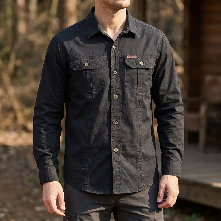 Camisa de Botón con Bolsillo Utilitaria para Hombres