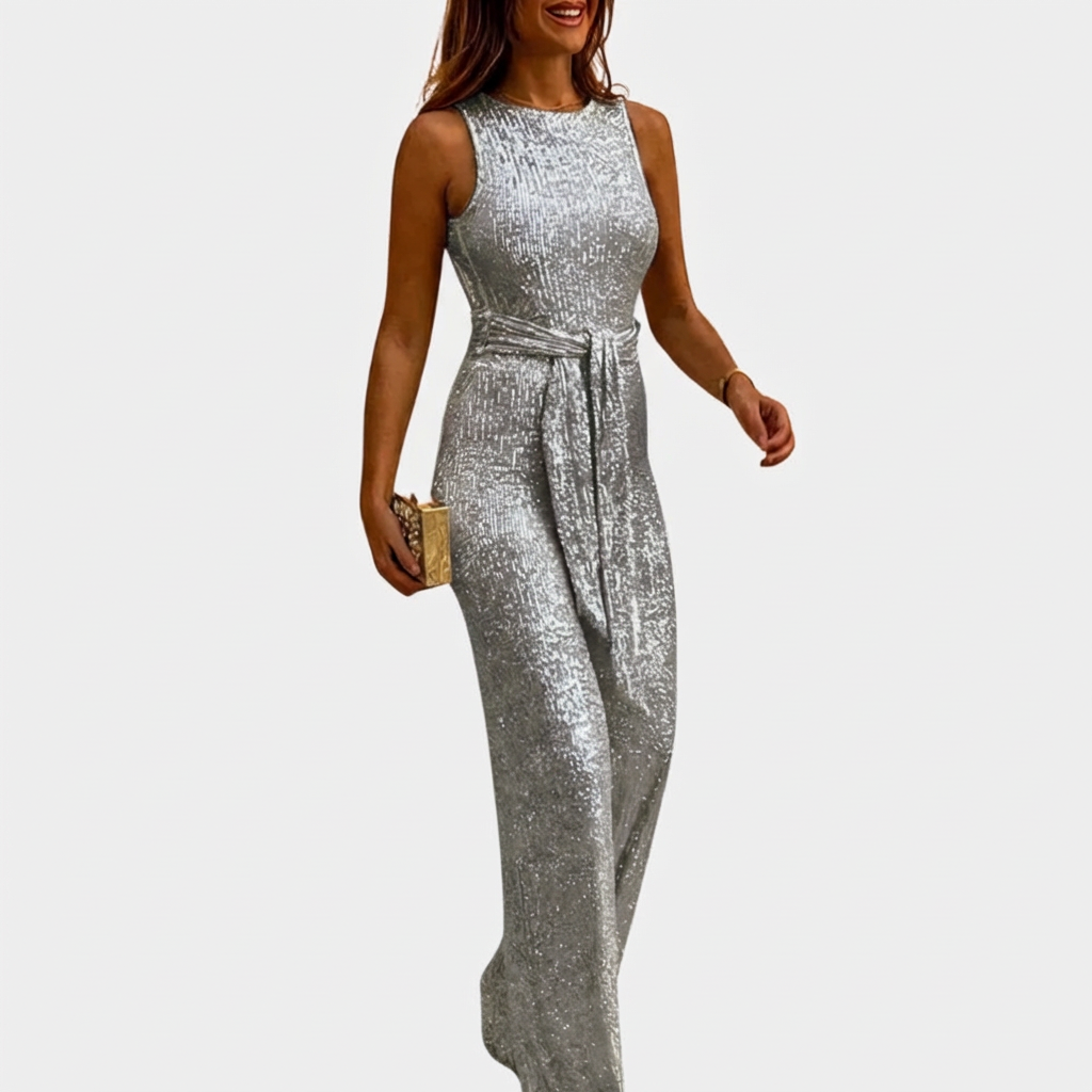 Mono con Brillo y Cintura Tie para Mujeres