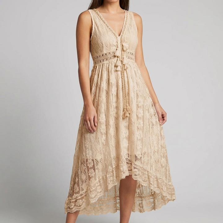 Vestido Lazo de Encaje Boho con Tassels