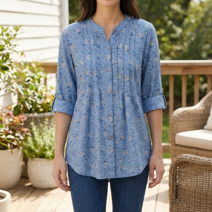 Blusa Floral de Manga Larga con Botones