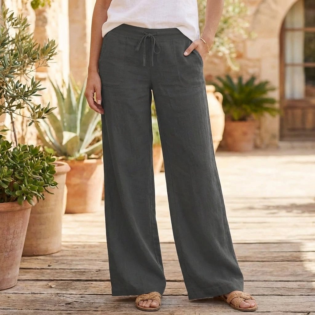 Pantalones de verano casuales sueltos de lino para mujer