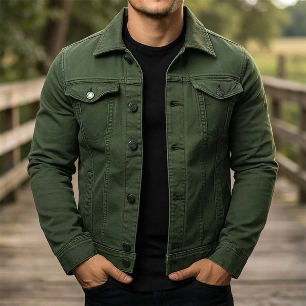 Chaqueta de Denim Sólida Casual para Hombres