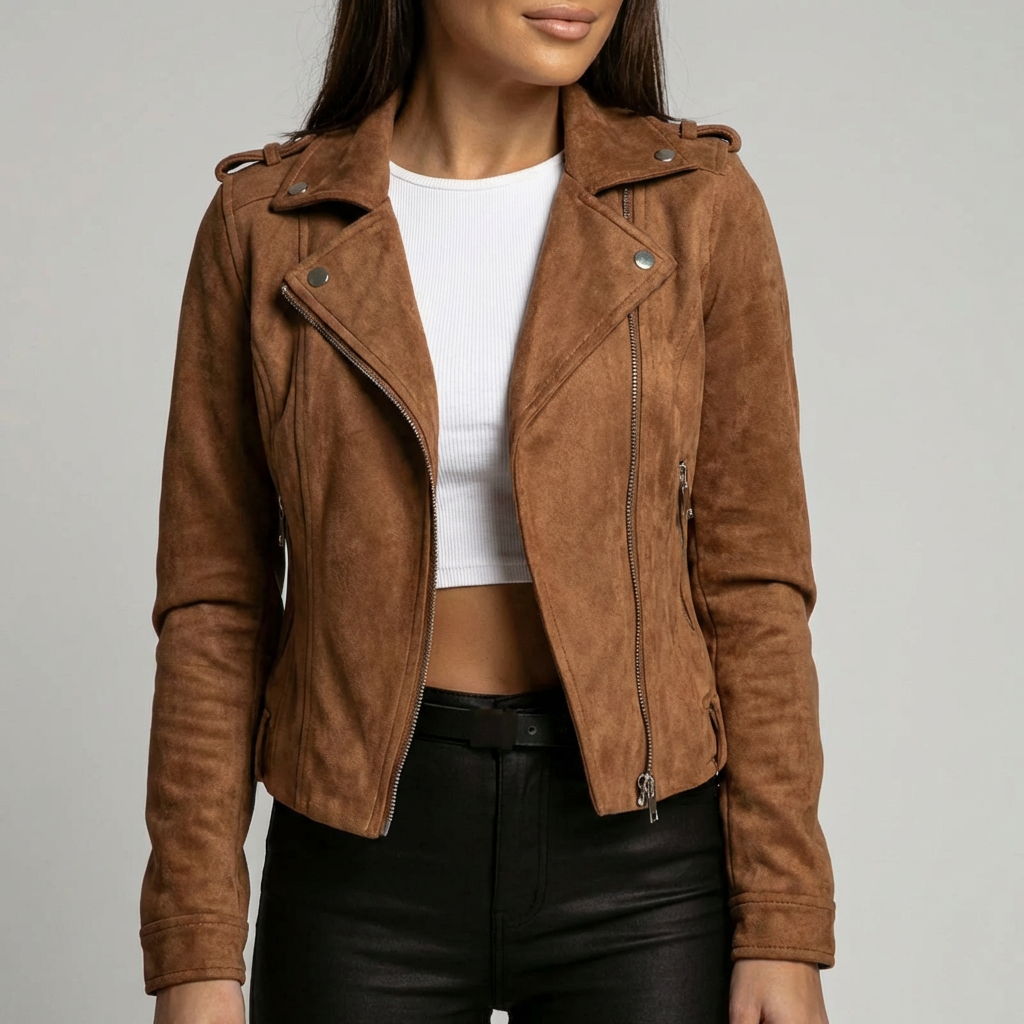 Chaqueta de Cuero Corta Trendy para Mujeres
