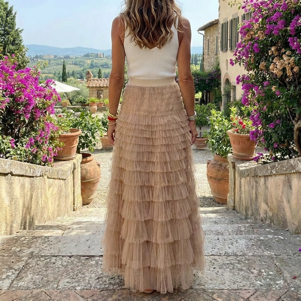 Falda Maxi de Tul con Cintura Elástica para Mujeres