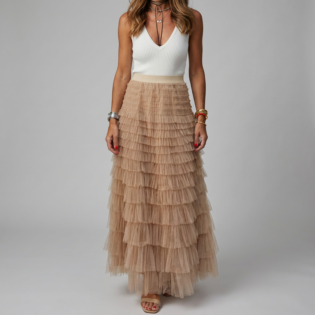 Falda Maxi de Tul con Cintura Elástica para Mujeres