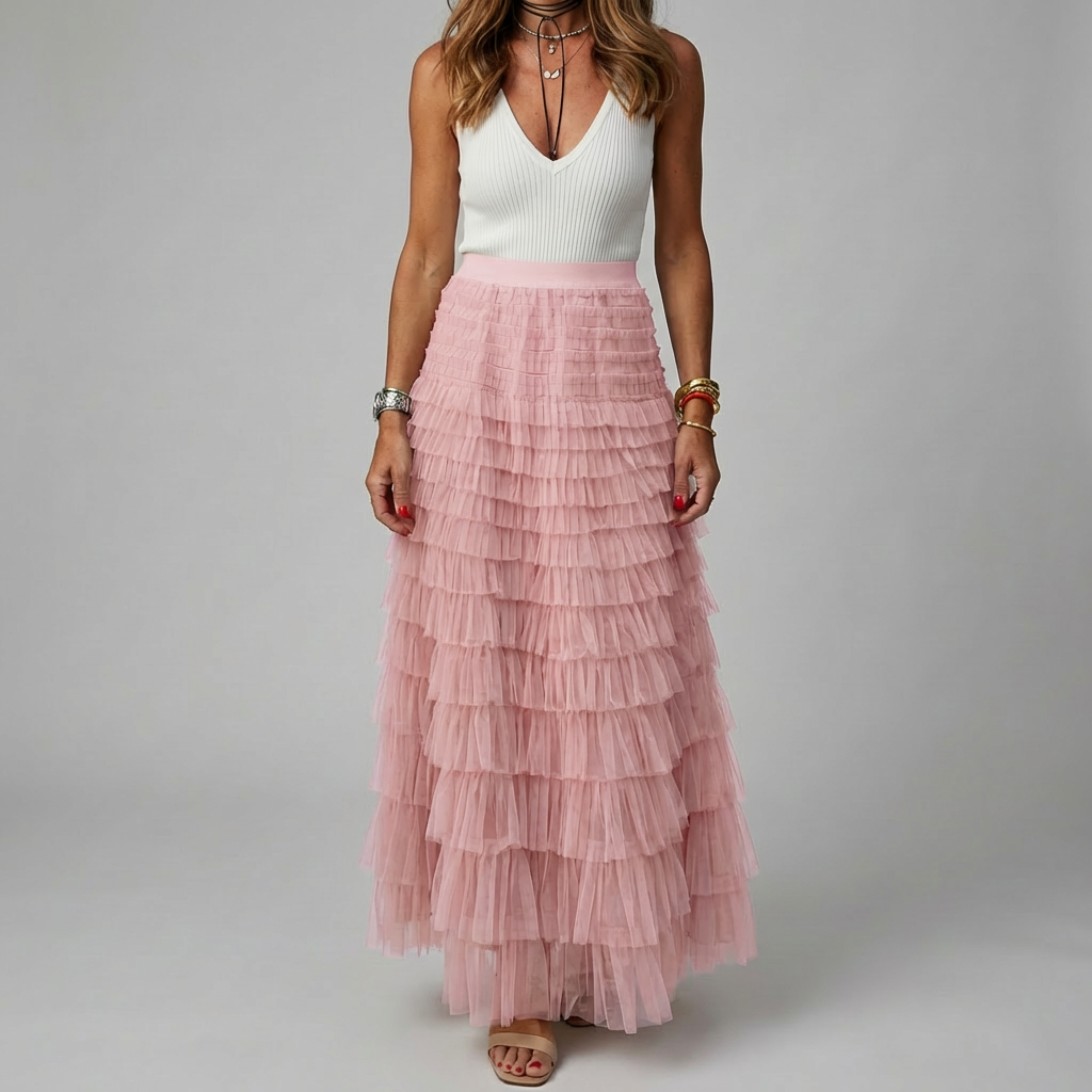 Falda Maxi de Tul con Cintura Elástica para Mujeres