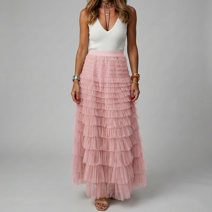 Falda Maxi de Tul con Cintura Elástica para Mujeres