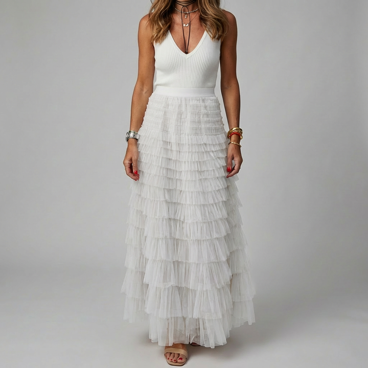 Falda Maxi de Tul con Cintura Elástica para Mujeres