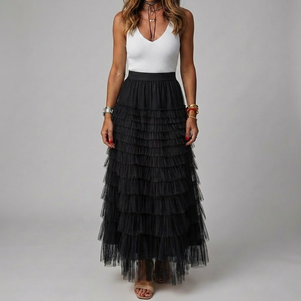 Falda Maxi de Tul con Cintura Elástica para Mujeres