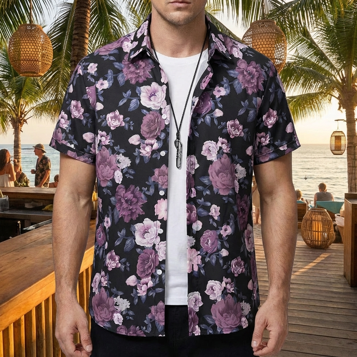 Camisa Hawaiana con Impresión de Flores 3D para Hombres