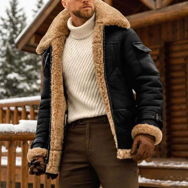 Chaqueta de Cuero de Invierno Estilo Piloto Audaz para Hombres