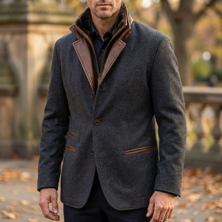 Chaqueta de Cuello Contrastante Retro para Hombres