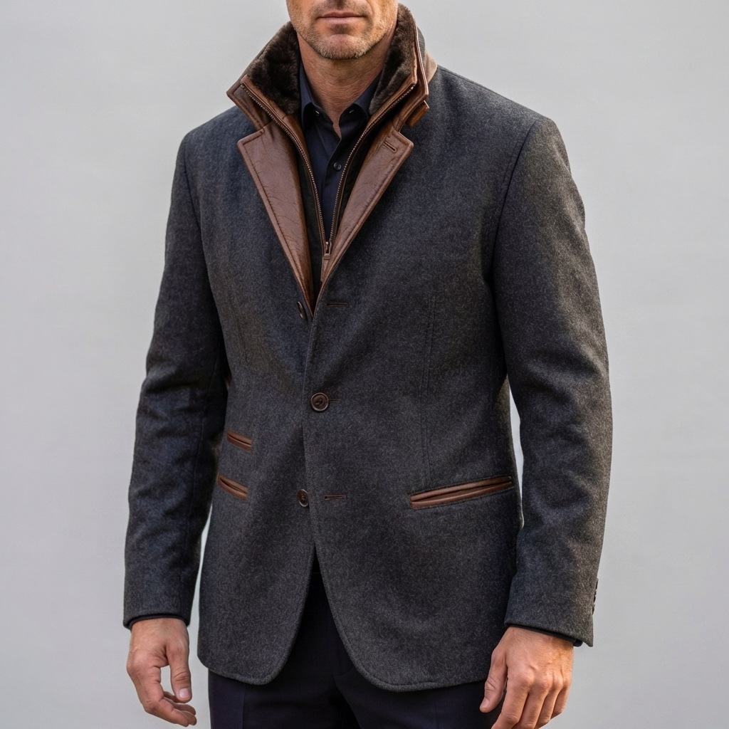 Chaqueta de Cuello Contrastante Retro para Hombres