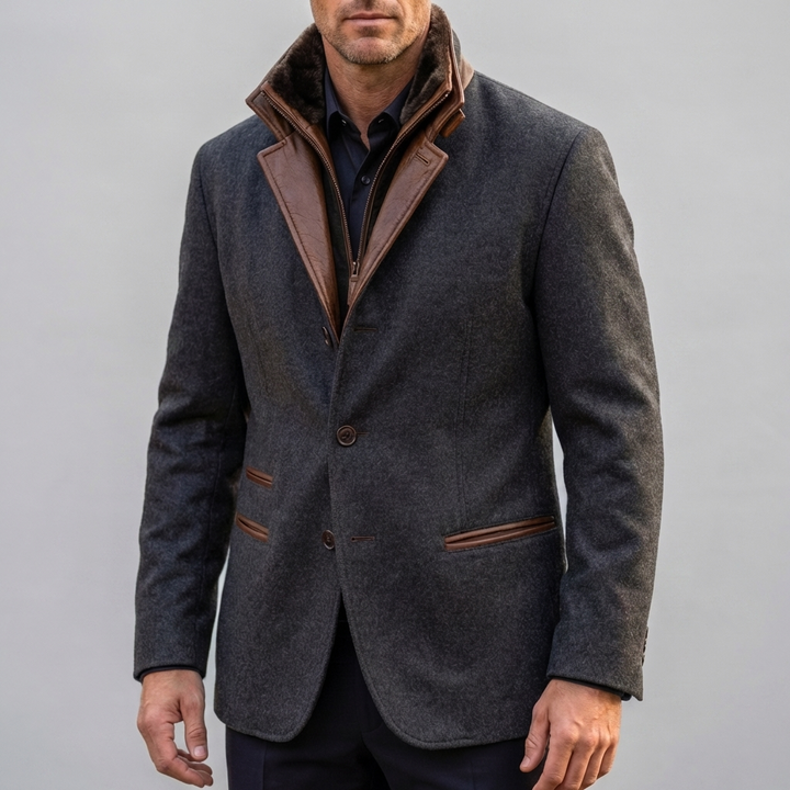 Chaqueta de Cuello Contrastante Retro para Hombres