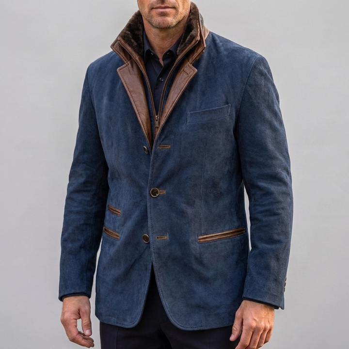 Chaqueta de Cuello Contrastante Retro para Hombres