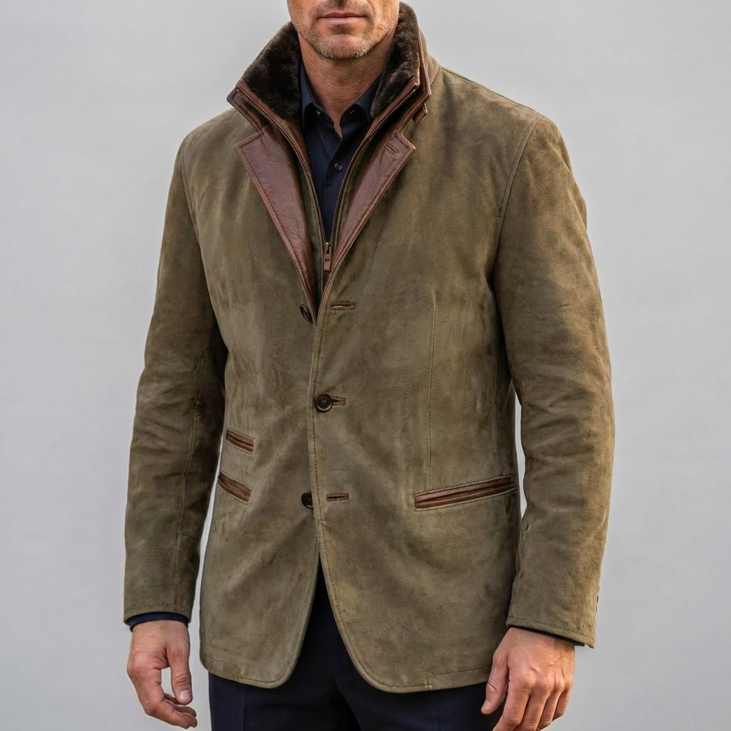 Chaqueta de Cuello Contrastante Retro para Hombres